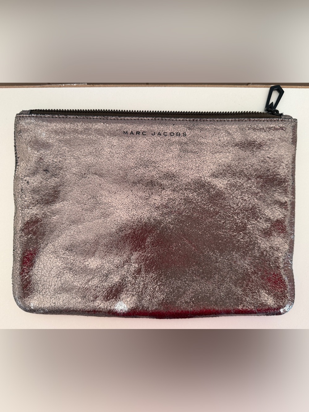 Marc Jacobs Metallic Bronze Leather Pouch Clutch Zip Makeup Bag Y2K Indie